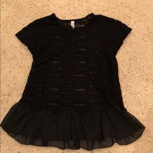 Nordstrom brand black lace shirt with ruffle